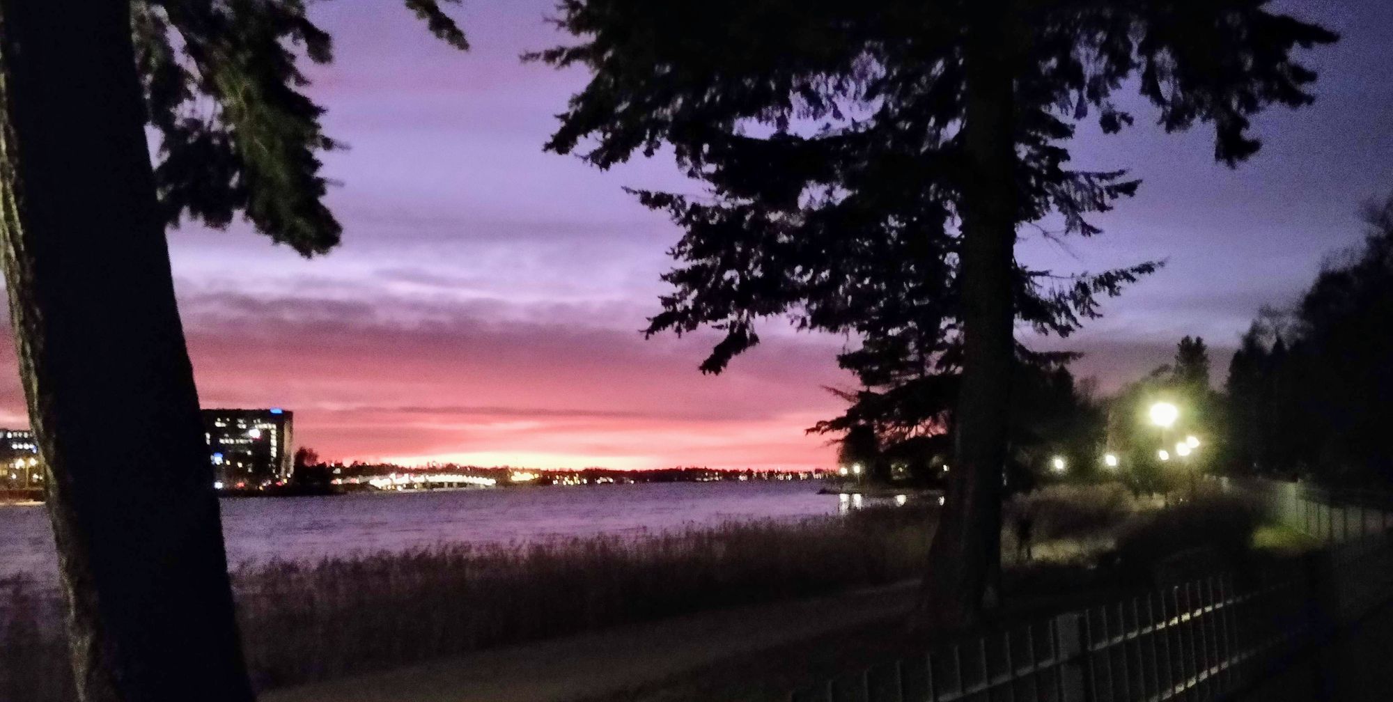 Photo from our walk, seaside view with setting sun